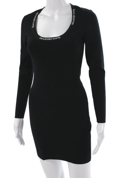 Alexander Wang Women Bodycon Black Long Sleeve Scoop Neck Dress Size S