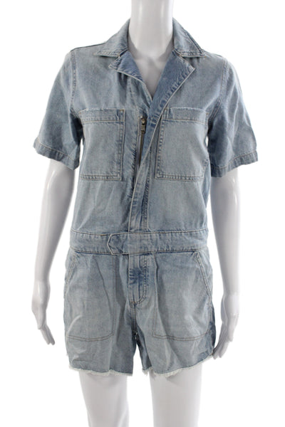 DL1961 Women Blue Short Sleeve Collared Romper Zip Closure Size XS