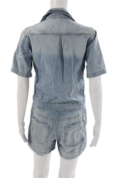 DL1961 Women Blue Short Sleeve Collared Romper Zip Closure Size XS