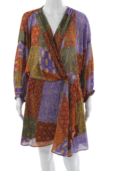 Zara Women Bohemian Paisley Blouson V-Neck Tie Short Dress Long Sleeve Size L