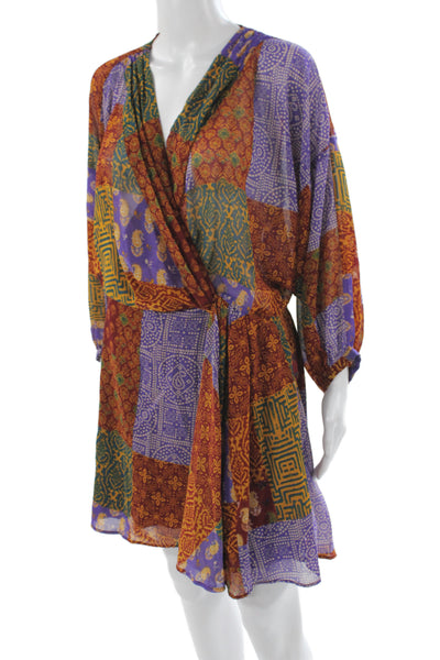 Zara Women Bohemian Paisley Blouson V-Neck Tie Short Dress Long Sleeve Size L