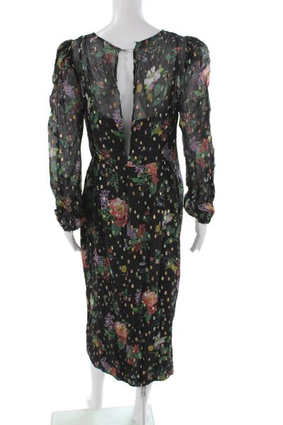 AMUR Women Wrap Dress Black Long Sleeve Floral Zip Knee Length Size 8