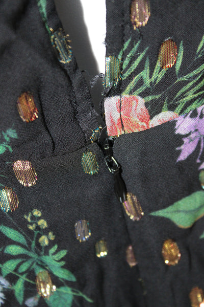 AMUR Women Wrap Dress Black Long Sleeve Floral Zip Knee Length Size 8