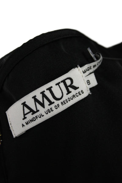 AMUR Women Wrap Dress Black Long Sleeve Floral Zip Knee Length Size 8