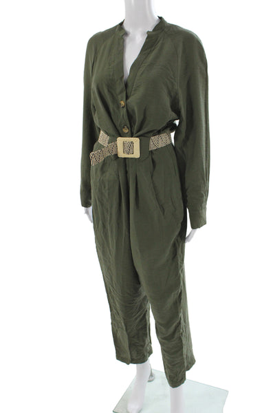 Zara Women Green V-Neck Long Sleeve Jumpsuit Safari Size M