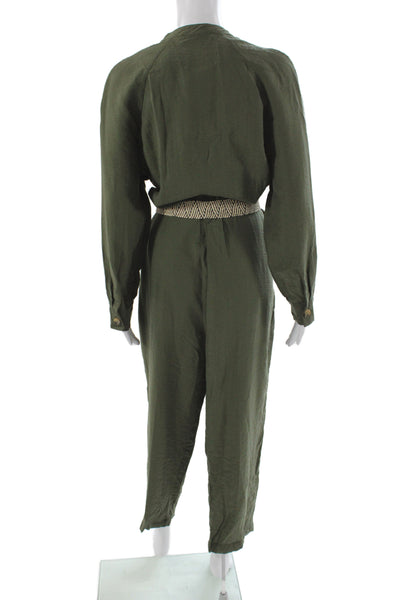 Zara Women Green V-Neck Long Sleeve Jumpsuit Safari Size M