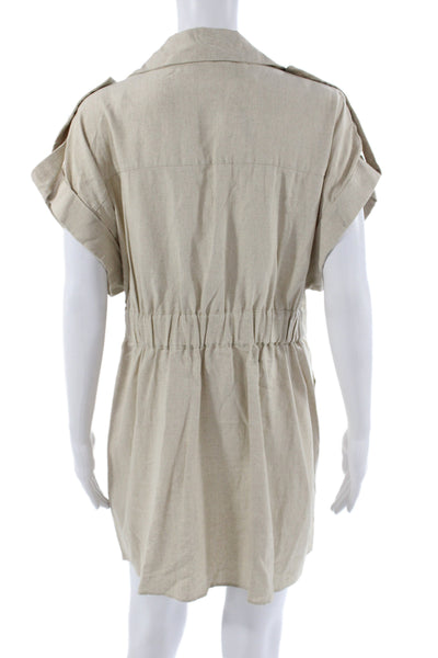 Zara Women Shirt Dress Collared Short Sleeve Tie Waist Beige Size L