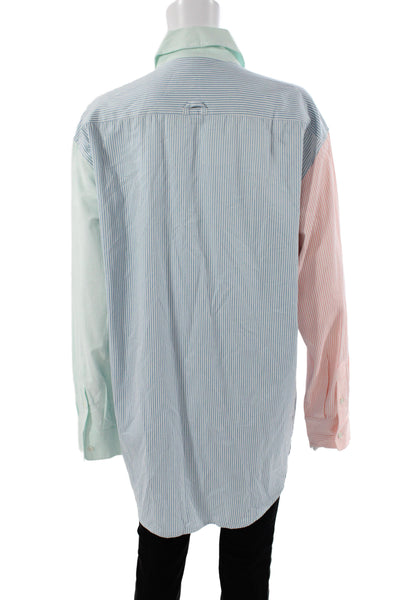 Solid & Striped Women Colorblock Collared Button-Up Blue Long Sleeve Size L