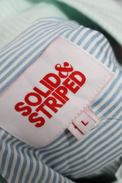 Solid & Striped Women Colorblock Collared Button-Up Blue Long Sleeve Size L