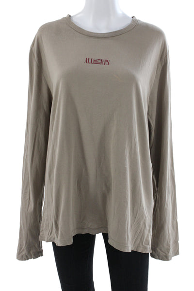 Allsaints Mens Beige Graphic Long Sleeve Cotton T-Shirt Size M