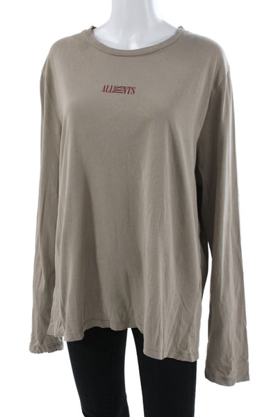 Allsaints Mens Beige Graphic Long Sleeve Cotton T-Shirt Size M