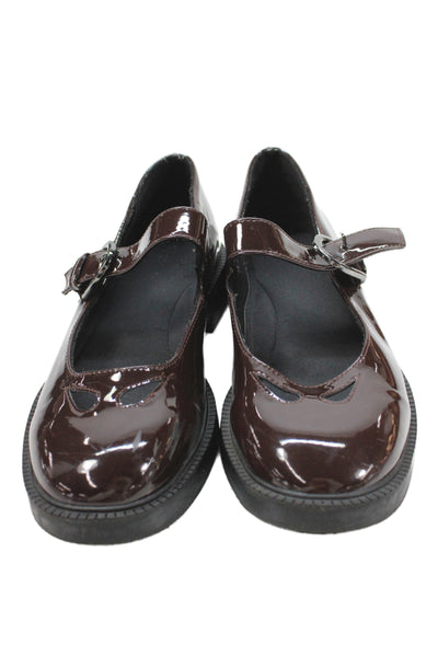 Zara Womens Block Heel Patent Leather Mary Janes Brown Black Size 37