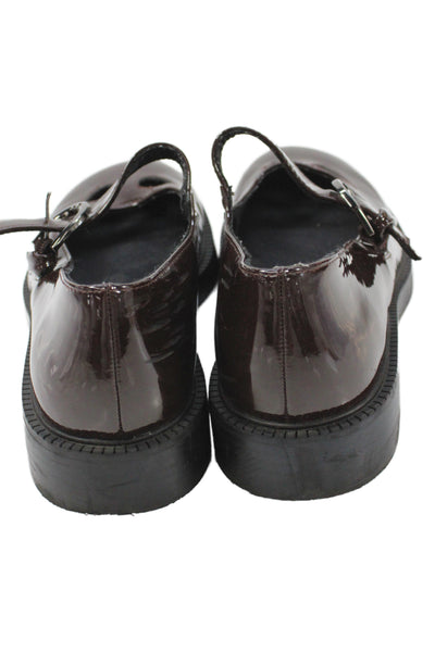 Zara Womens Block Heel Patent Leather Mary Janes Brown Black Size 37
