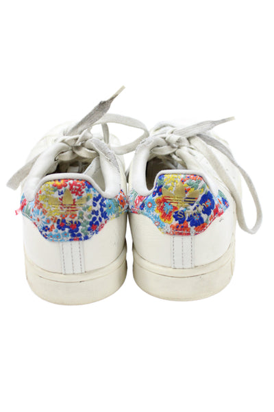 Adidas Stan Smith Womens Lace Up Floral Trim Leather Sneakers White Size 6