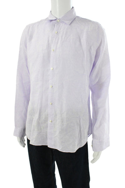 Etro Mens Purple Paisley Linen Button-Up Long Sleeve Collared Shirt Size L