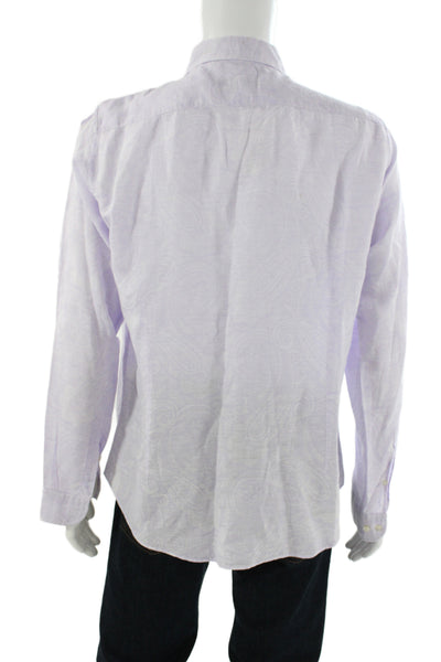 Etro Mens Purple Paisley Linen Button-Up Long Sleeve Collared Shirt Size L