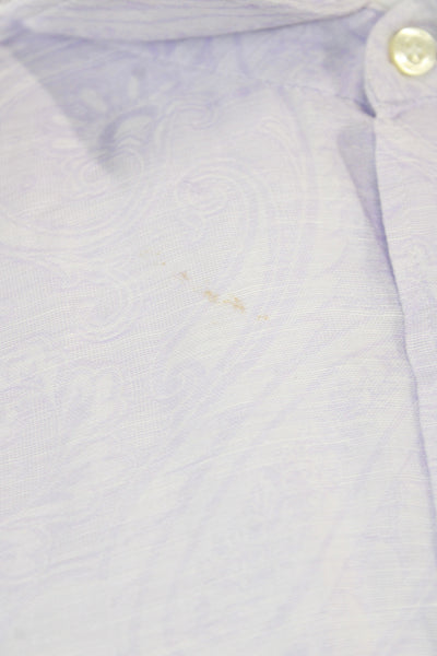 Etro Mens Purple Paisley Linen Button-Up Long Sleeve Collared Shirt Size L