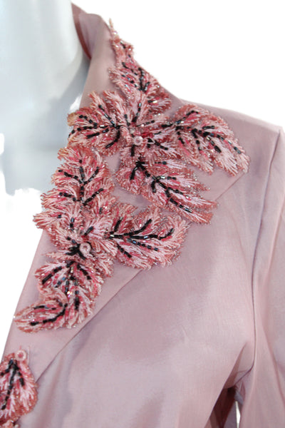 Tadashi Womens Cropped Collared Floral Blouse 3/4 Sleeve Zip Rayon Size 12