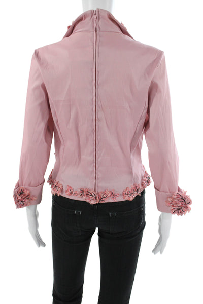 Tadashi Womens Cropped Collared Floral Blouse 3/4 Sleeve Zip Rayon Size 12