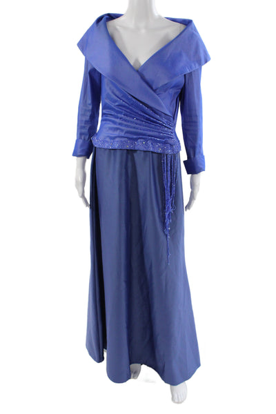 Tadashi Women Jacket Dress Blue Long Sleeve V-Neck Zip Size 12