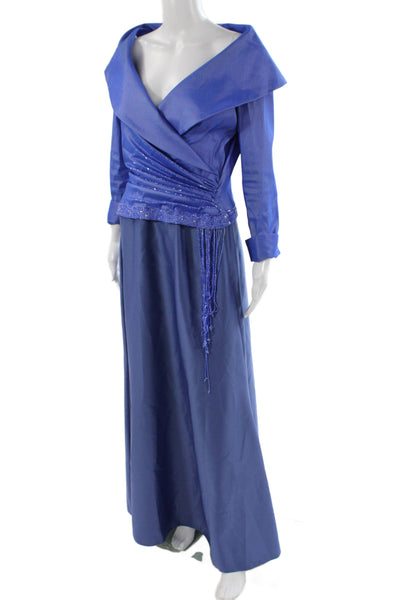 Tadashi Women Jacket Dress Blue Long Sleeve V-Neck Zip Size 12