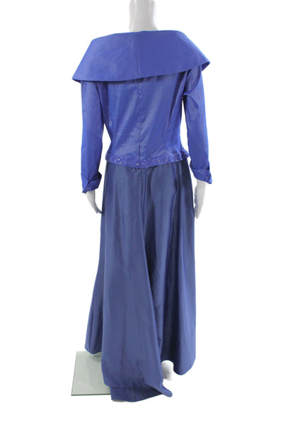 Tadashi Women Jacket Dress Blue Long Sleeve V-Neck Zip Size 12