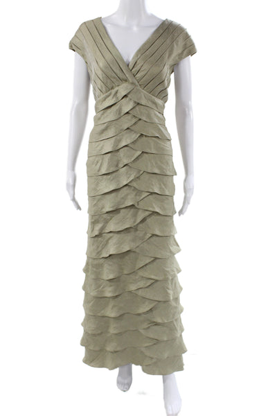 Adrianna Papell Womens Sheath Dress Green V-Neck Short Sleeve Long Size 12