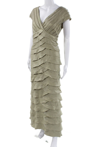 Adrianna Papell Womens Sheath Dress Green V-Neck Short Sleeve Long Size 12