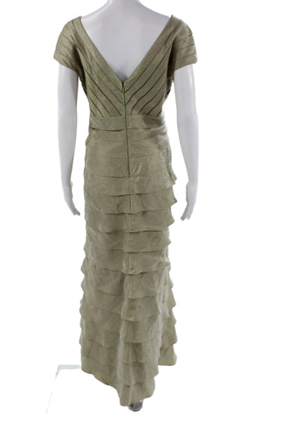 Adrianna Papell Womens Sheath Dress Green V-Neck Short Sleeve Long Size 12
