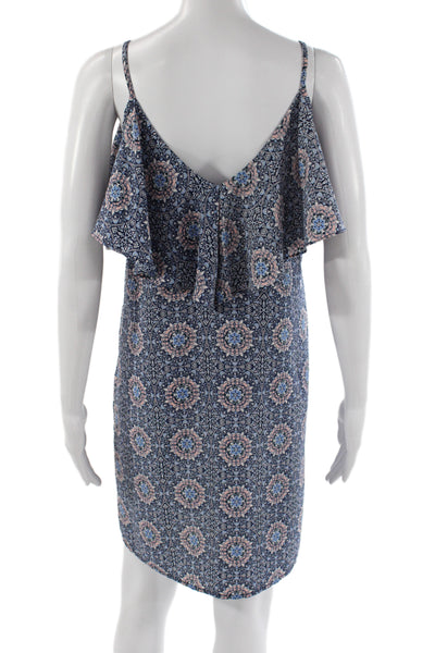 Aqua Women Shift Dress Geometric V-Neck Sleeveless Blue Size M