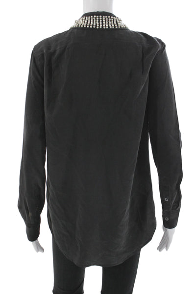Equipment Femme Women Black Silk Button-Up Collared Long Sleeve Blouse Size XS