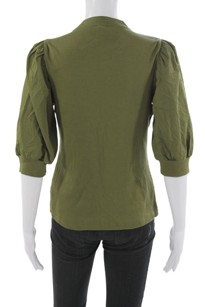 Veronica Beard Women Jersey Henley Blouse 3/4 Sleeve Green Pima Cotton Size S