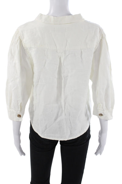 DL1961 Womens White Linen Collared Button Up 3/4 Sleeve Casual Basic Size S