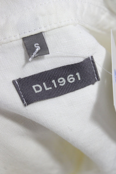 DL1961 Womens White Linen Collared Button Up 3/4 Sleeve Casual Basic Size S