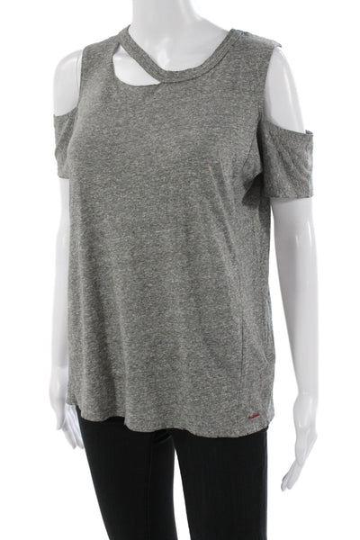 Philanthropy Women Jersey T-Shirt Gray Short Sleeve Round Neck Size M