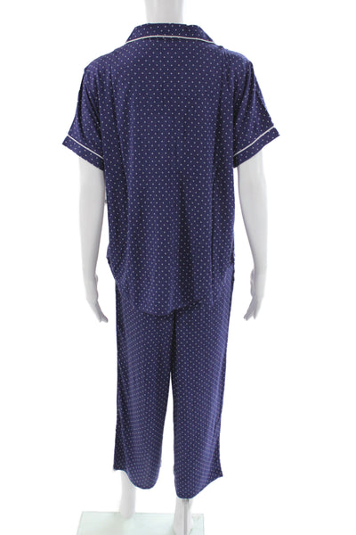 Kate Spade Women's Button Down Two Piece Pajama Set Blue Polka Dot Size L
