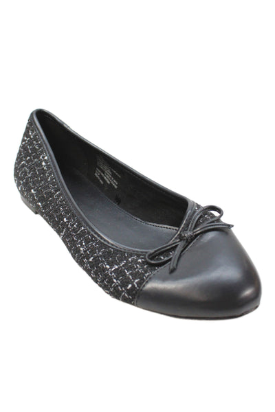 J Crew Women's Tweed Bow Embellished Ballet Flat Shoes Black Size 10
