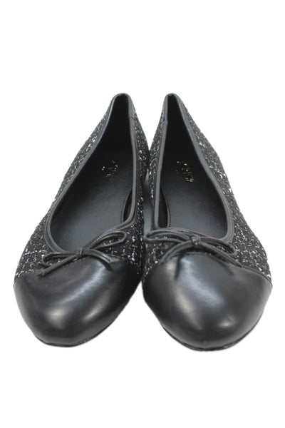 J Crew Women's Tweed Bow Embellished Ballet Flat Shoes Black Size 10