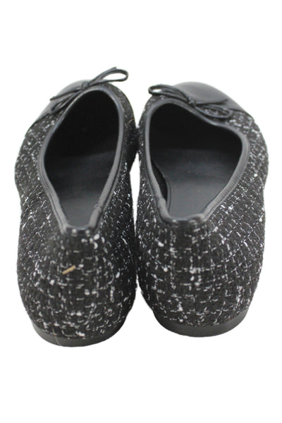 J Crew Women's Tweed Bow Embellished Ballet Flat Shoes Black Size 10