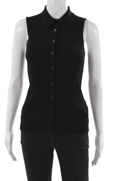 Madewell Women Basic Ribbed Knit Sleeveless Collared Polo Black Size S