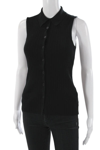 Madewell Women Basic Ribbed Knit Sleeveless Collared Polo Black Size S