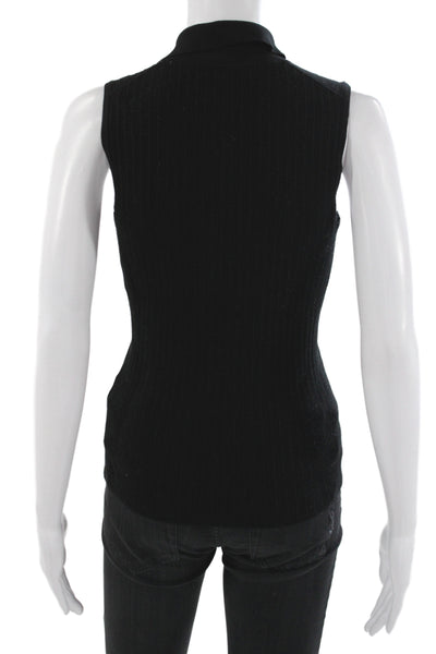 Madewell Women Basic Ribbed Knit Sleeveless Collared Polo Black Size S