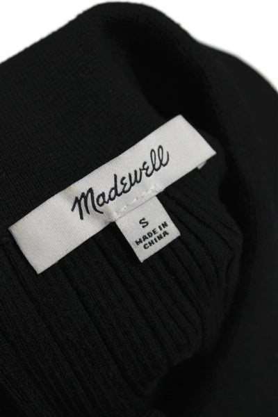 Madewell Women Basic Ribbed Knit Sleeveless Collared Polo Black Size S