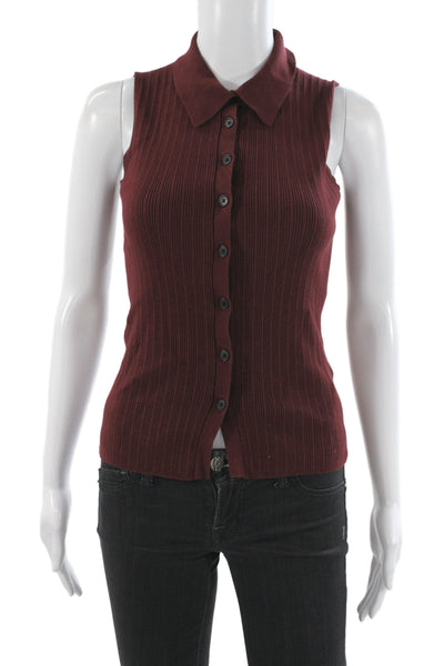 Madewell Womens Collared Sleeveless Button-Up Sweater Red Viscose Size S