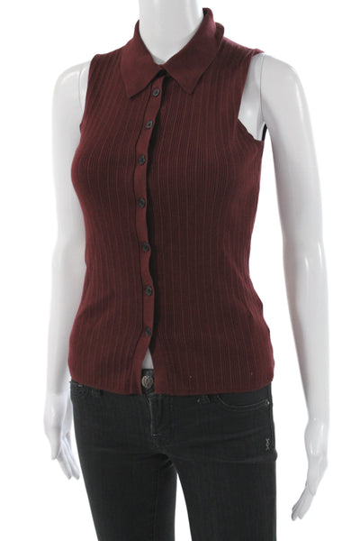Madewell Womens Collared Sleeveless Button-Up Sweater Red Viscose Size S