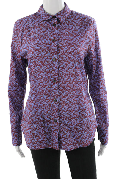 J Crew Womens Basic Floral Collared Button-Up Cotton Long Sleeve Blue Size 6