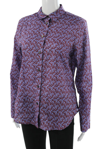 J Crew Womens Basic Floral Collared Button-Up Cotton Long Sleeve Blue Size 6