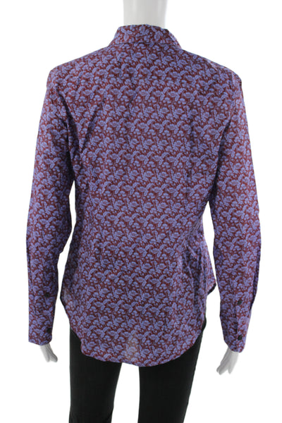 J Crew Womens Basic Floral Collared Button-Up Cotton Long Sleeve Blue Size 6
