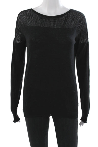 L'Agence Womens Pullover Scoop Neck Long Sleeve Black Silk Size L
