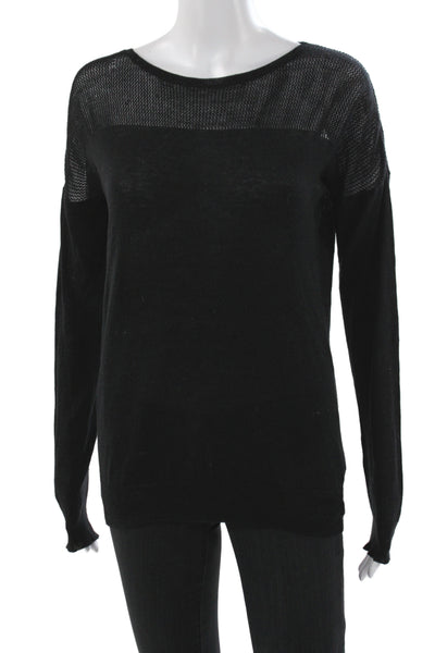 L'Agence Womens Pullover Scoop Neck Long Sleeve Black Silk Size L